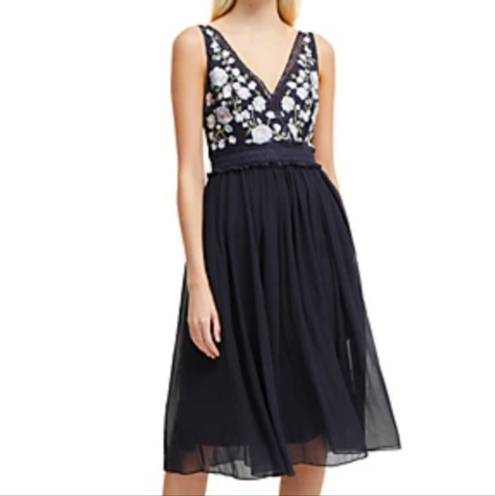 French Connection Abriana V Neck Embroidered Dress